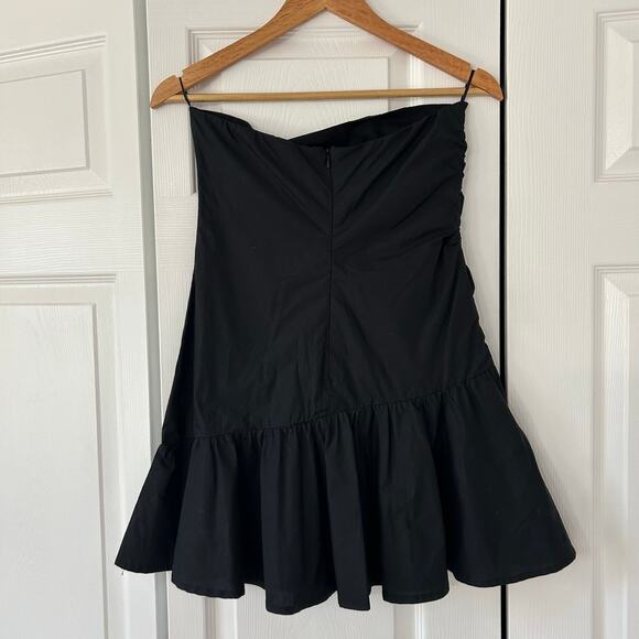 NWT Zara Strapless Black Mini Dress Raised Floral Detail Ruffle Hem Size Small - Picture 4 of 7